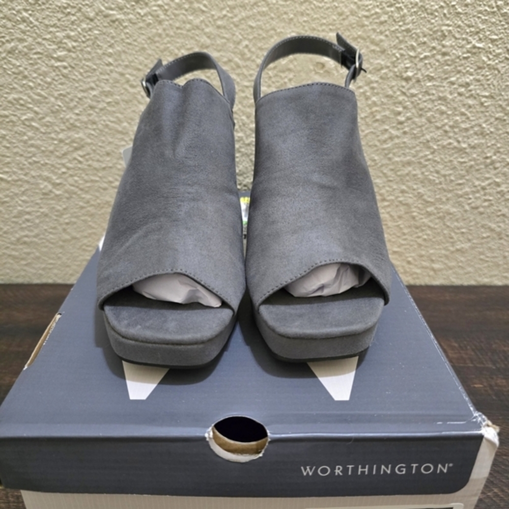 Worthington Women's Gray Lancer Slingback Block Heels Dress Shoes NWT Size 6.5 - Picture 4 of 8
